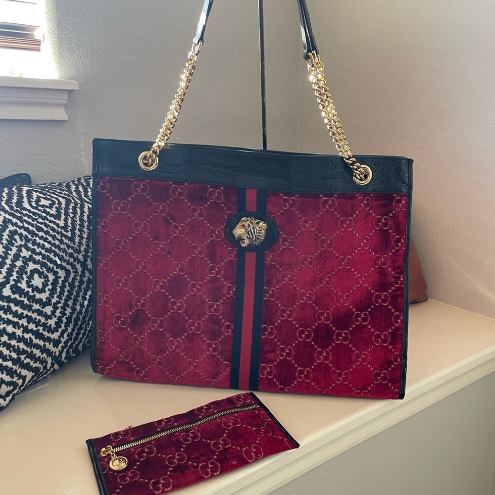 Gucci Red Velvet Rajah Tote with Pouch